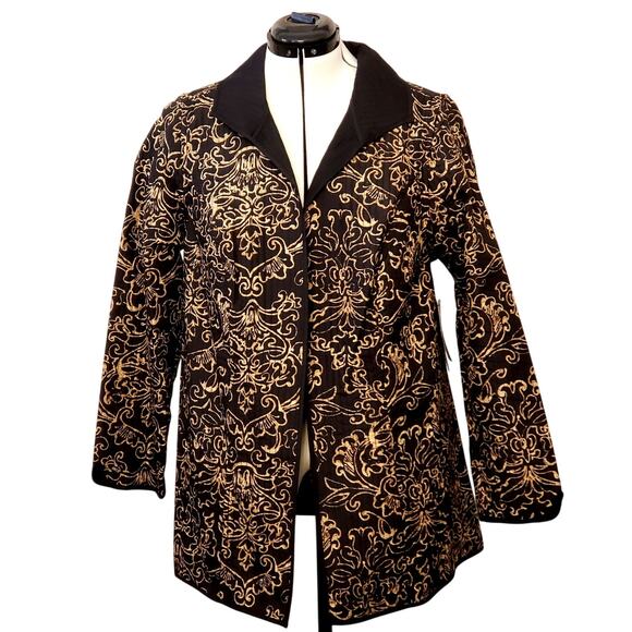 Catherine's Quilted Lightweight Open Jacket in Black & Gold | Size 14/16W | NWT - Picture 1 of 10